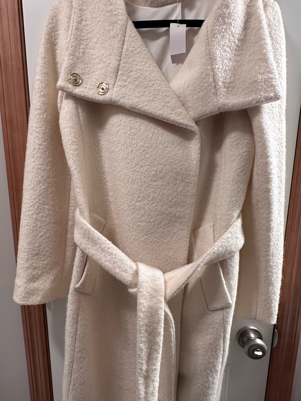 Ann Taylor Cream Belted Long Trench Coat